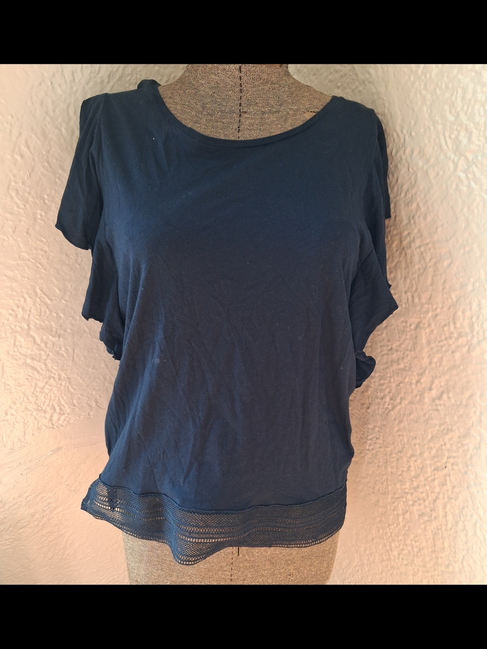 Lauren Ralph Lauren Navy Short Sleeve Top with Crochet Trim